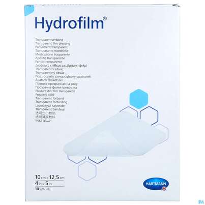 Sie sehen eine Packung Wundverband Hydrofilm 10x 12,5cm 10st, Produktbild: 01 Wundverband Hydrofilm 10x 12,5cm 10st, A-Nr.: 3697088 - 01