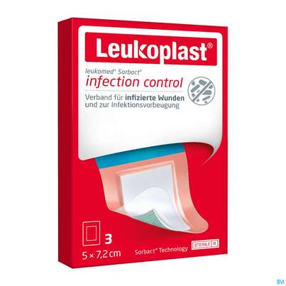 Sie sehen eine Packung Wundverband Leukomed/sorbact Bakterienbind.filmverb. 5x 7,2cm 3st, Produktbild: 01 Wundverband Leukomed/sorbact Bakterienbind.filmverb. 5x 7,2cm 3st, A-Nr.: 4749798 - 01