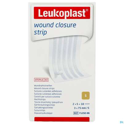 Sie sehen eine Packung Wundverband Wundnahtstreifen/steril Leukoplast/weiss Closure Strip 3x 75mm 10st, Produktbild: 01 Wundverband Wundnahtstreifen/steril Leukoplast/weiss Closure Strip 3x 75mm 10st, A-Nr.: 3478937 - 01