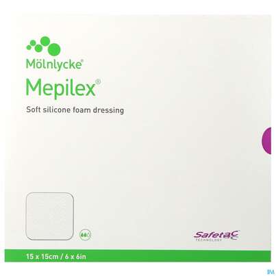 Sie sehen eine Packung Wundverband Mepilex Silikon 15x 15cm 5st, Produktbild: 01 Wundverband Mepilex Silikon 15x 15cm 5st, A-Nr.: 2211824 - 01