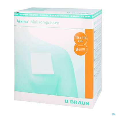 Sie sehen eine Packung Mullkompressen Askina 8fach Steril 10x 10cm 25x2 50st, Produktbild: 02 Mullkompressen Askina 8fach Steril 10x 10cm 25x2 50st, A-Nr.: 1778960 - 02