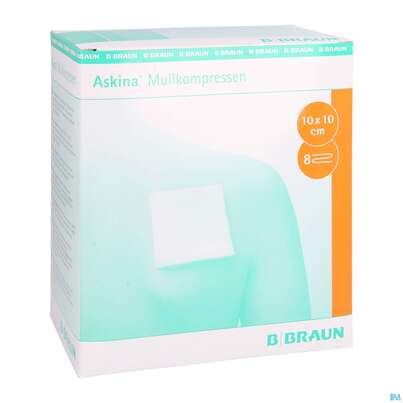 Sie sehen eine Packung Mullkompressen Askina 8fach Steril 10x 10cm 25x2 50st, Produktbild: 03 Mullkompressen Askina 8fach Steril 10x 10cm 25x2 50st, A-Nr.: 1778960 - 03