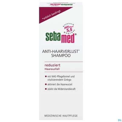 Sie sehen eine Packung Shampoon Sebamed Anti-haarverlust 200ml, Produktbild: 01 Shampoon Sebamed Anti-haarverlust 200ml, A-Nr.: 4830069 - 01