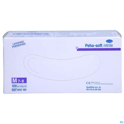 Sie sehen eine Packung Untersuchungshandschuhe Peha/soft/puderfrei Nitrile Unsteril M 100st, Produktbild: 01 Untersuchungshandschuhe Peha/soft/puderfrei Nitrile Unsteril M 100st, A-Nr.: 3423379 - 01