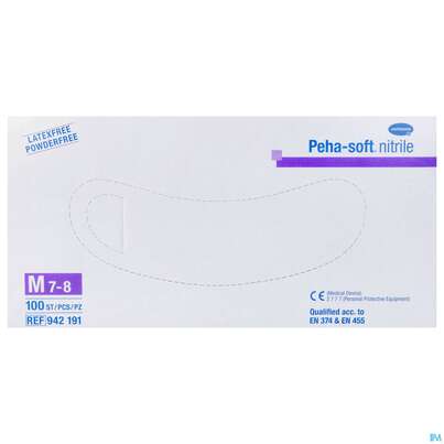 Sie sehen eine Packung Untersuchungshandschuhe Peha/soft/puderfrei Nitrile Unsteril M 100st, Produktbild: 02 Untersuchungshandschuhe Peha/soft/puderfrei Nitrile Unsteril M 100st, A-Nr.: 3423379 - 02