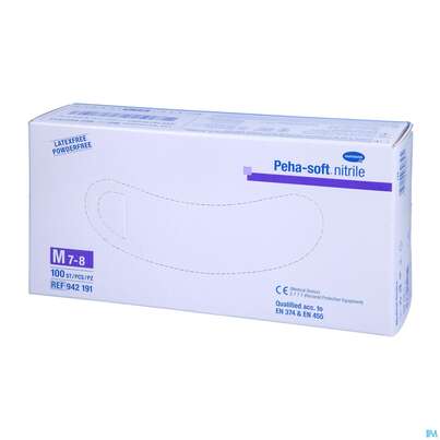 Sie sehen eine Packung Untersuchungshandschuhe Peha/soft/puderfrei Nitrile Unsteril M 100st, Produktbild: 04 Untersuchungshandschuhe Peha/soft/puderfrei Nitrile Unsteril M 100st, A-Nr.: 3423379 - 04