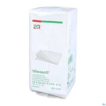 Sie sehen eine Packung Vlieskompressen Vliwasoft 6fach/unsteril Lose 7,5x 7,5cm 100st, Produktbild: 02 Vlieskompressen Vliwasoft 6fach/unsteril Lose 7,5x 7,5cm 100st, A-Nr.: 1372809 - 02