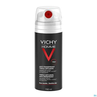 Sie sehen eine Packung Vichy Homme Deo Spray 72h 150ml, Produktbild: 01 Vichy Homme Deo Spray 72h 150ml, A-Nr.: 4332377 - 01