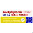 Sie sehen eine Packung Acetylcystein-hexal Lösbare Tabl 600mg 10st, Produktbild: 01 Acetylcystein-hexal Lösbare Tabl 600mg 10st, A-Nr.: 3771689 - 01