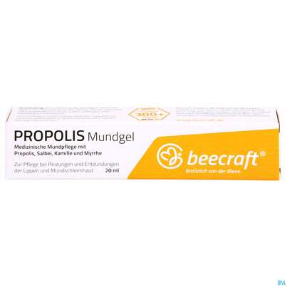 Sie sehen eine Packung Mundgel Beecraft Propolis Nr.62007 20ml, Produktbild: 01 Mundgel Beecraft Propolis Nr.62007 20ml, A-Nr.: 5209182 - 01