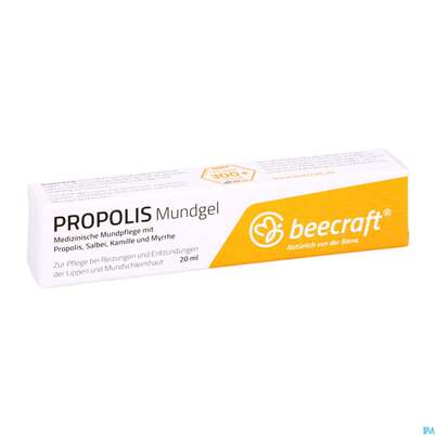 Sie sehen eine Packung Mundgel Beecraft Propolis Nr.62007 20ml, Produktbild: 04 Mundgel Beecraft Propolis Nr.62007 20ml, A-Nr.: 5209182 - 04