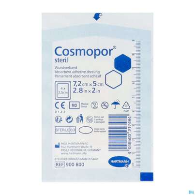 Sie sehen eine Packung Wundverband Cosmopor Steril Selbstklebend 7,2x 5cm 1st, Produktbild: 02 Wundverband Cosmopor Steril Selbstklebend 7,2x 5cm 1st, A-Nr.: 3012794 - 02