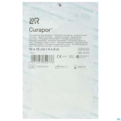 Sie sehen eine Packung Wundverband Curapor Steril Chirurgisch 10x 15cm 1st, Produktbild: 01 Wundverband Curapor Steril Chirurgisch 10x 15cm 1st, A-Nr.: 4534187 - 01