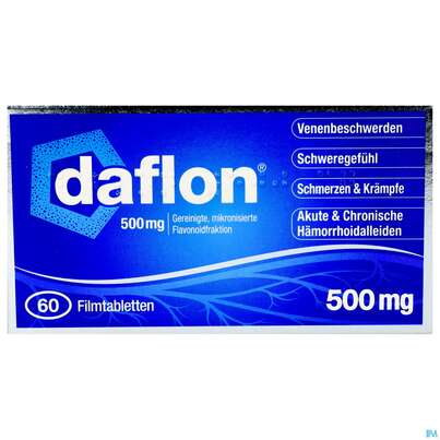 Sie sehen eine Packung Daflon Filmtabl 500mg 60st, Produktbild: 01 Daflon Filmtabl 500mg 60st, A-Nr.: 4219362 - 01