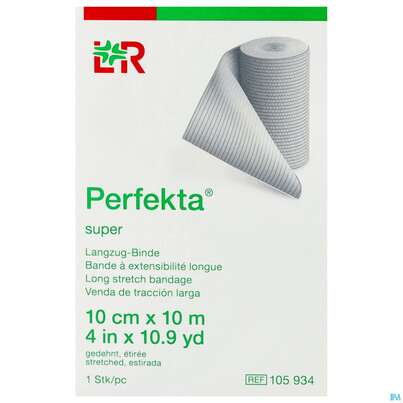 Sie sehen eine Packung Elastische Binden Perfekta Langzug Super 10mx 10cm Ep 1st, Produktbild: 01 Elastische Binden Perfekta Langzug Super 10mx 10cm Ep 1st, A-Nr.: 4591535 - 01