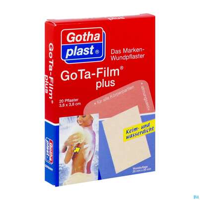 Sie sehen eine Packung Wundpflaster Gota-film Wasserfest 3,8x 3,8cm 20st, Produktbild: 02 Wundpflaster Gota-film Wasserfest 3,8x 3,8cm 20st, A-Nr.: 3472975 - 02