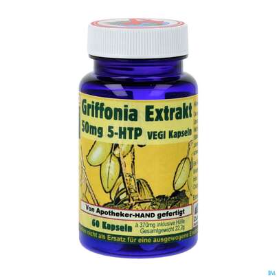 Sie sehen eine Packung Griffonia Extrakt Kapseln Vegi 50mg 5htp 60st, Produktbild: 02 Griffonia Extrakt Kapseln Vegi 50mg 5htp 60st, A-Nr.: 4612042 - 02