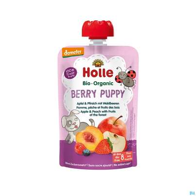 Sie sehen eine Packung Holle Demeter Bio Fruechtepueree Ab 1 Jahr Berry Puppy Apfel Pfirsich/waldbeeren 100g, Produktbild: 01 Holle Demeter Bio Fruechtepueree Ab 1 Jahr Berry Puppy Apfel Pfirsich/waldbeeren 100g, A-Nr.: 5080788 - 01