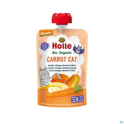 Sie sehen eine Packung Holle Demeter Bio Fruechtepueree Ab 1 Jahr Carrot Cat Karotte Mango/banane/birne 100g, Produktbild: 01 Holle Demeter Bio Fruechtepueree Ab 1 Jahr Carrot Cat Karotte Mango/banane/birne 100g, A-Nr.: 5080825 - 01