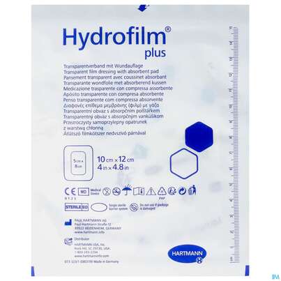 Sie sehen eine Packung Wundverband Hydrofilm/plus 10x 12cm 1st, Produktbild: 01 Wundverband Hydrofilm/plus 10x 12cm 1st, A-Nr.: 4261849 - 01