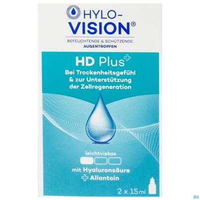 Sie sehen eine Packung Augentropfen Hylo-vision Hd Plus At 15ml 2st, Produktbild: 01 Augentropfen Hylo-vision Hd Plus At 15ml 2st, A-Nr.: 3829532 - 01