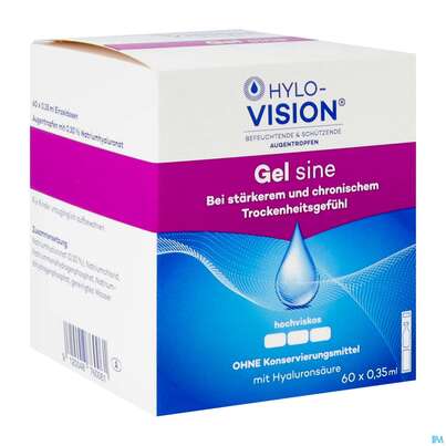 Sie sehen eine Packung Augentropfen Hylo-vision Sine Gel 0,35ml 60st, Produktbild: 02 Augentropfen Hylo-vision Sine Gel 0,35ml 60st, A-Nr.: 3829578 - 02