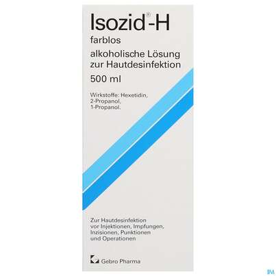 Sie sehen eine Packung Isozid Alkoholische Lösung Z Hautdesinfektion H Farblos 500ml, Produktbild: 01 Isozid Alkoholische Lösung Z Hautdesinfektion H Farblos 500ml, A-Nr.: 0743209 - 01