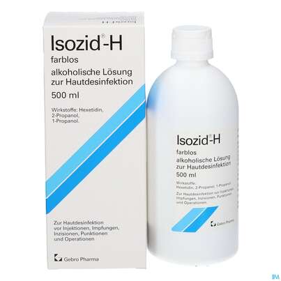 Sie sehen eine Packung Isozid Alkoholische Lösung Z Hautdesinfektion H Farblos 500ml, Produktbild: 03 Isozid Alkoholische Lösung Z Hautdesinfektion H Farblos 500ml, A-Nr.: 0743209 - 03