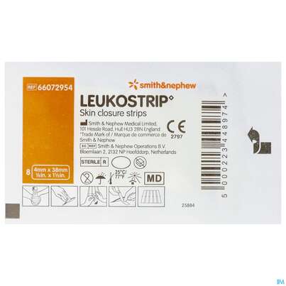 Sie sehen eine Packung Wundnahtstreifen Leukostrip 4x 38mm 1 Briefchen Zu 8str. Nr 72 1pk, Produktbild: 01 Wundnahtstreifen Leukostrip 4x 38mm 1 Briefchen Zu 8str. Nr 72 1pk, A-Nr.: 1821644 - 01