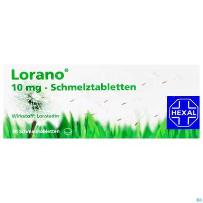 Sie sehen eine Packung Lorano Schmelztabl 10mg 30st, Produktbild: 01 Lorano Schmelztabl 10mg 30st, A-Nr.: 3545384 - 01