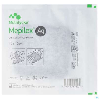 Sie sehen eine Packung Wundverband Mepilex Silikon Ag 10x 10cm 1st, Produktbild: 01 Wundverband Mepilex Silikon Ag 10x 10cm 1st, A-Nr.: 3692406 - 01