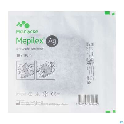 Sie sehen eine Packung Wundverband Mepilex Silikon Ag 10x 10cm 1st, Produktbild: 02 Wundverband Mepilex Silikon Ag 10x 10cm 1st, A-Nr.: 3692406 - 02