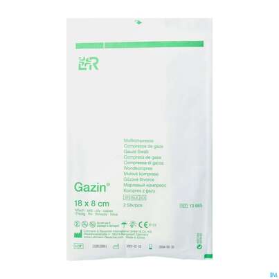 Sie sehen eine Packung Mullkompressen Gazin Baumw.17faedig Steril 16fach 18x 8cm 2st, Produktbild: 02 Mullkompressen Gazin Baumw.17faedig Steril 16fach 18x 8cm 2st, A-Nr.: 2570173 - 02