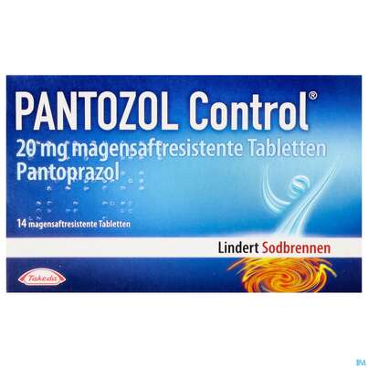 Sie sehen eine Packung Pantozol Control Magensaftresistente Tabl 20mg 14st, Produktbild: 01 Pantozol Control Magensaftresistente Tabl 20mg 14st, A-Nr.: 3544781 - 01
