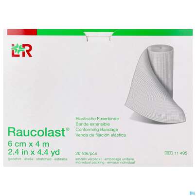 Sie sehen eine Packung Fixierbinden Raucolast 4mx 6cm 20st, Produktbild: 01 Fixierbinden Raucolast 4mx 6cm 20st, A-Nr.: 0904138 - 01