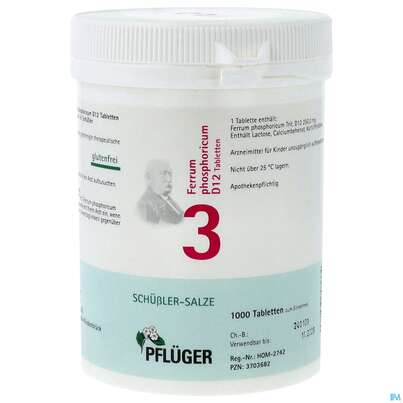 Sie sehen eine Packung Schuess 3 Ferr Phos D12 Pflu 250g, Produktbild: 01 Schuess 3 Ferr Phos D12 Pflu 250g, A-Nr.: 3703682 - 01