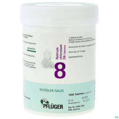 Sie sehen eine Packung Schuess 8 Na Chl D 6 Pflu 250g, Produktbild: 01 Schuess 8 Na Chl D 6 Pflu 250g, A-Nr.: 3703742 - 01