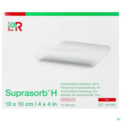 Sie sehen eine Packung Suprasorb H Hydrokolloid-verband Duenn 10x10cm 10st, Produktbild: 01 Suprasorb H Hydrokolloid-verband Duenn 10x10cm 10st, A-Nr.: 5095123 - 01