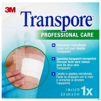 Sie sehen eine Packung Wundpflaster Transpore 25mm 1527np-1s 1st, Produktbild: 01 Wundpflaster Transpore 25mm 1527np-1s 1st, A-Nr.: 0201253 - 01