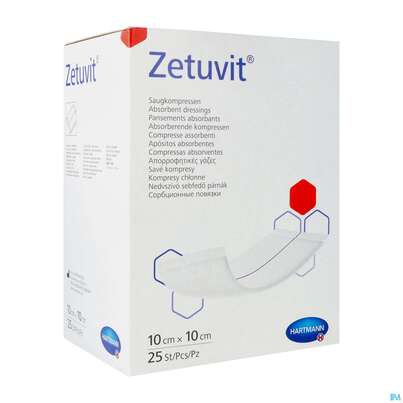 Sie sehen eine Packung Zetuvit Saugkompressen Steril 10x 10cm 25st, Produktbild: 02 Zetuvit Saugkompressen Steril 10x 10cm 25st, A-Nr.: 1039642 - 02