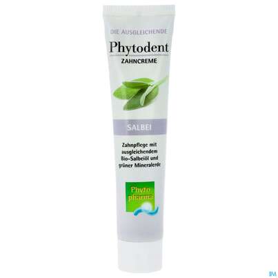 Sie sehen eine Packung Zahnpaste Phytodent Phytopharma Creme Gruene Mineralerde Salbeioel 75ml, Produktbild: 01 Zahnpaste Phytodent Phytopharma Creme Gruene Mineralerde Salbeioel 75ml, A-Nr.: 4606403 - 01