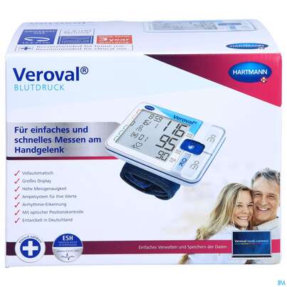 Sie sehen eine Packung Blutdruckmesser Veroval Diagnostik Handgelenk Manschette 12,5-21cm 1st, Produktbild: 01 Blutdruckmesser Veroval Diagnostik Handgelenk Manschette 12,5-21cm 1st, A-Nr.: 4616548 - 01