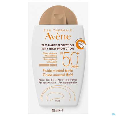 Sie sehen eine Packung Avène Mineralisches Sonnenfluid Spf 50+ 40ml, Produktbild: 01 Avène Mineralisches Sonnenfluid Spf 50+ 40ml, A-Nr.: 4606024 - 01