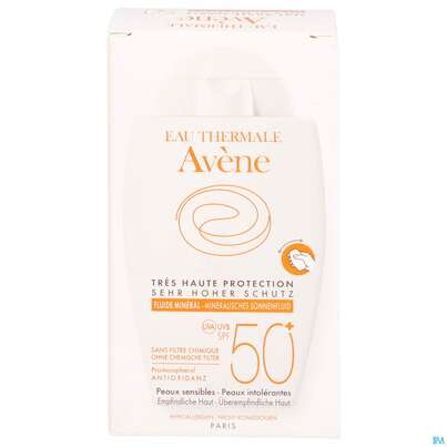 Sie sehen eine Packung Avène Mineralisches Sonnenfluid Spf 50+ 40ml, Produktbild: 02 Avène Mineralisches Sonnenfluid Spf 50+ 40ml, A-Nr.: 4606024 - 02