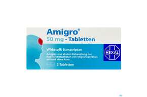 Sie sehen eine Packung Amigro Tabl 50mg 2st, Produktbild: 01 Amigro Tabl 50mg 2st, A-Nr.: 5517475 - 01