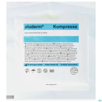 Sie sehen eine Packung Kompressen Aluderm Einzeln Steril 20x 20cm 1st, Produktbild: 01 Kompressen Aluderm Einzeln Steril 20x 20cm 1st, A-Nr.: 0910334 - 01