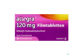 Sie sehen eine Packung Allegra Filmtabl 120mg 30st, Produktbild: 01 Allegra Filmtabl 120mg 30st, A-Nr.: 5515973 - 01