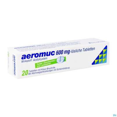 Sie sehen eine Packung Aeromuc Tabl Löslich 600mg 20st, Produktbild: 02 Aeromuc Tabl Löslich 600mg 20st, A-Nr.: 2423420 - 02