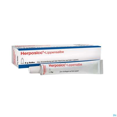 Sie sehen eine Packung Herposicc Lippensalbe 8g, Produktbild: 02 Herposicc Lippensalbe 8g, A-Nr.: 0025514 - 02