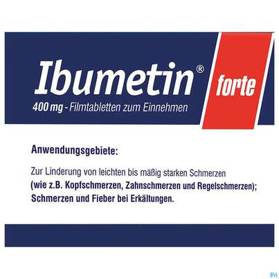 Sie sehen eine Packung Ibumetin Filmtabl Forte 400mg 20st, Produktbild: 01 Ibumetin Filmtabl Forte 400mg 20st, A-Nr.: 2420278 - 01